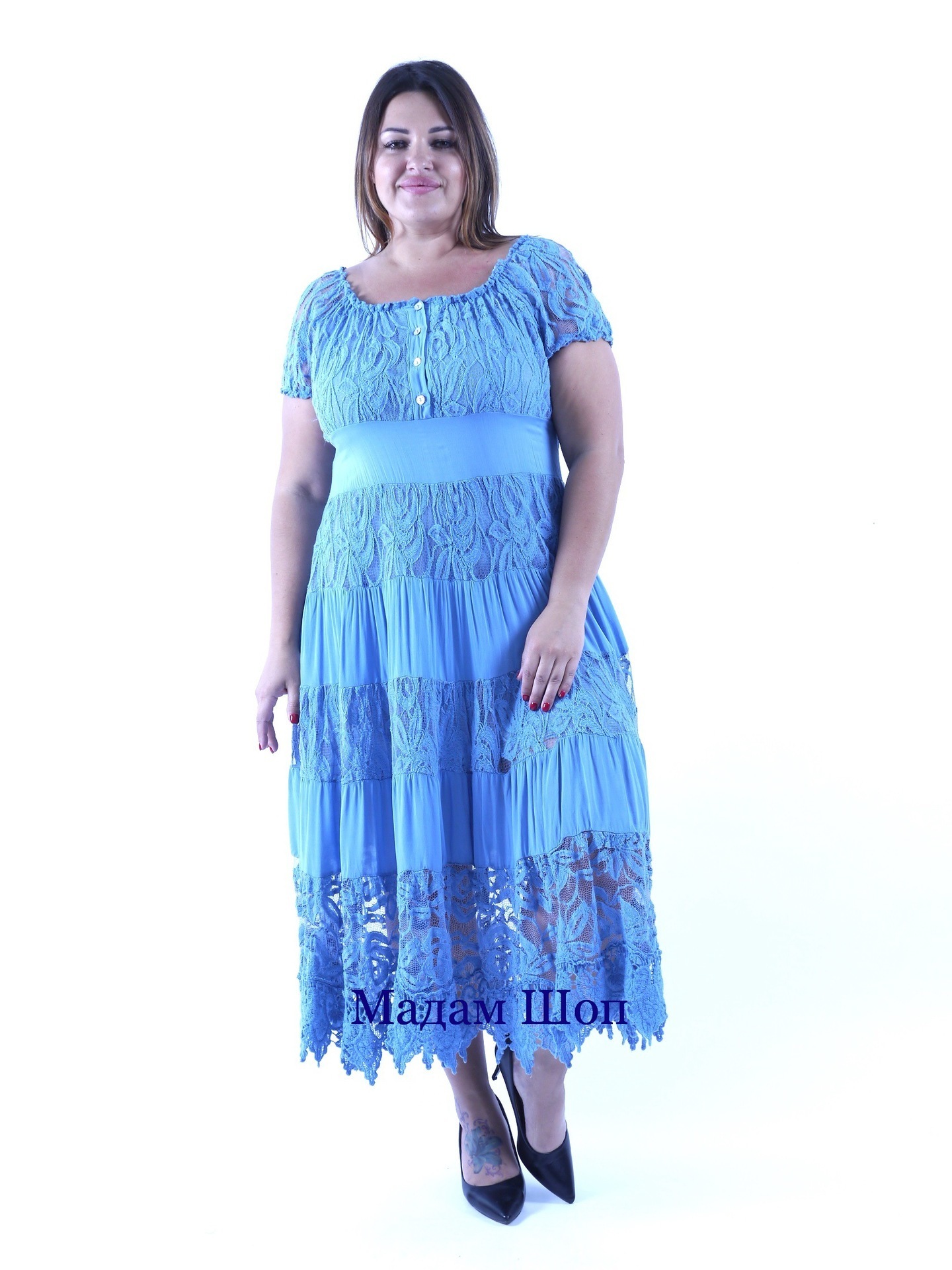 Синее платье для полных женщин (79 фото)