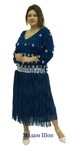 Тёмно-синее нарядное платье с длинной пышной бахромой